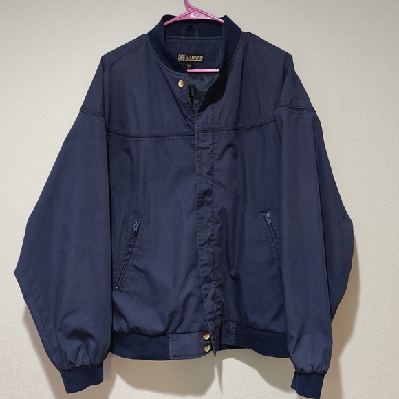 Vintage Haband Bomber Jacket Size Large Mens Navy Full Zip 3 Pockets Y2K - Picture 2 of 10